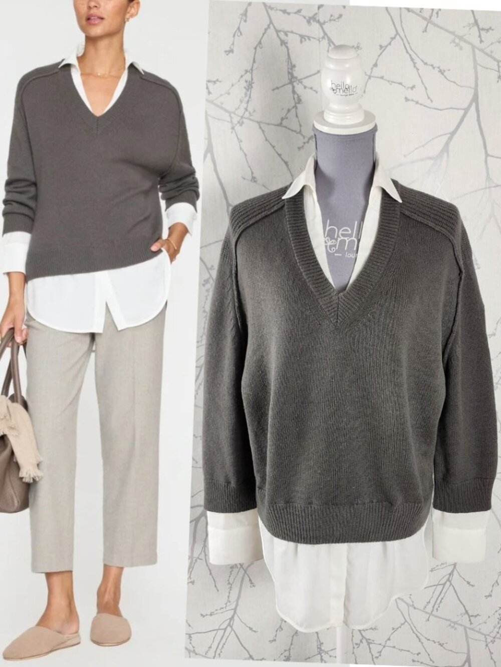 Brochu Walker Wool Cashmere Looker Layered V-Neck Sweater